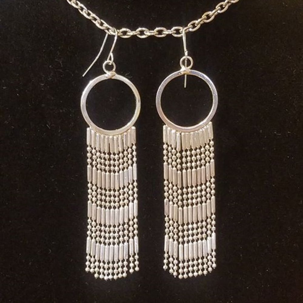 Silver beaded dangle earrings